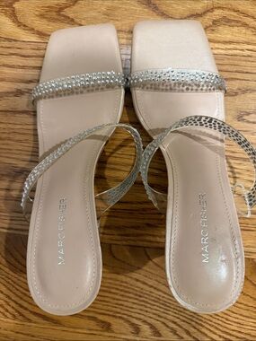 Marc Fisher Nude/Ivory Crystal Strap Slide Sandals